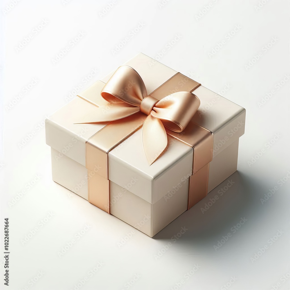 Simple Gift Box with Satin Ribbon and Bow, Minimalist Elegant Present Simple Gift Box with Satin Ribbon and Bow, Minimalist Elegant Present