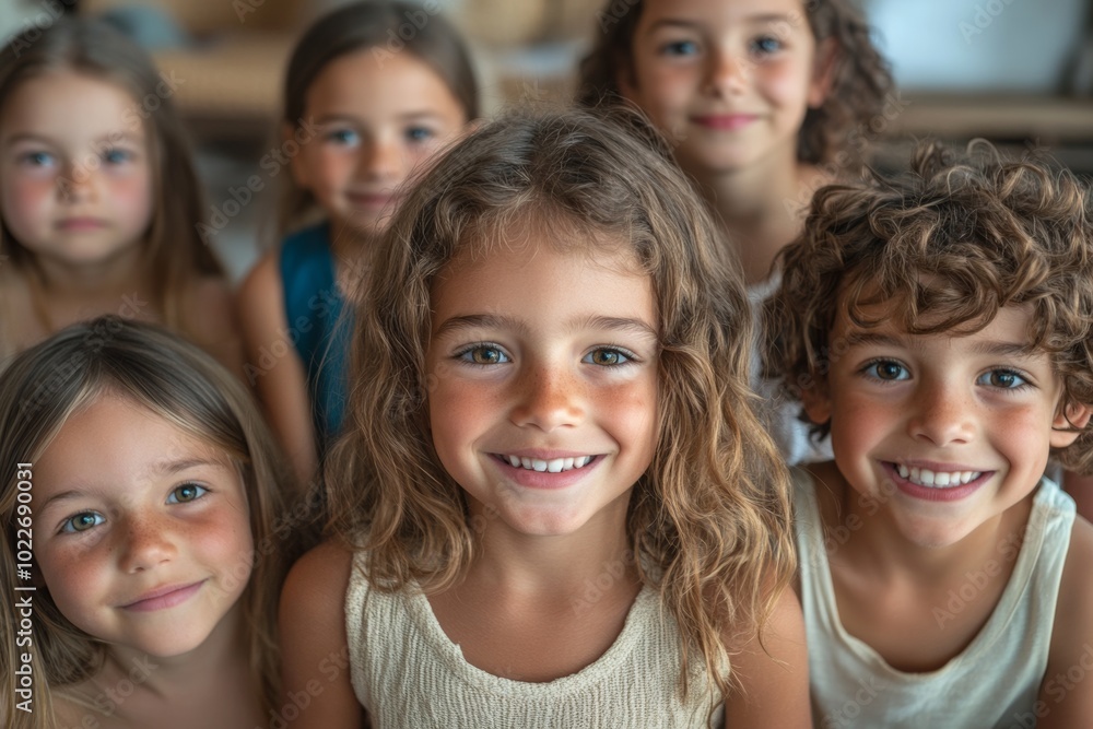 A group of happy children smiling at the camera. A group of happy children smiling at the camera.