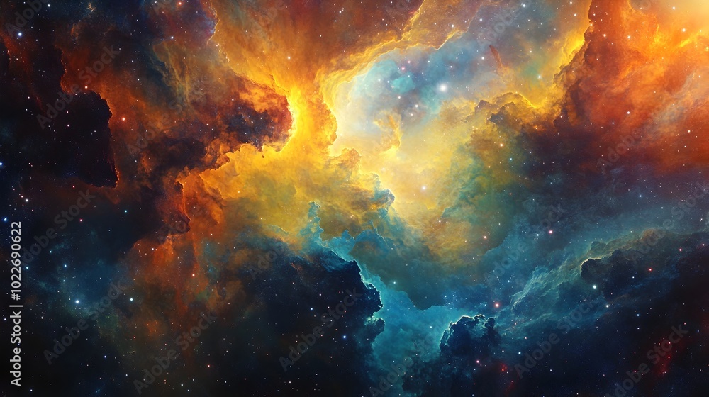 Fototapeta premium Mesmerizing Cosmic Swirl of Vibrant Nebulae and Galaxies in the Vast Expanse of the Universe