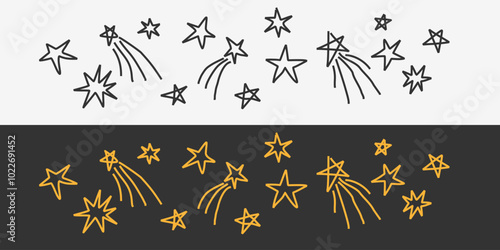 The images of the star are specially drawn in the form of doodles. Drawing with a computer mouse. A set of elements.