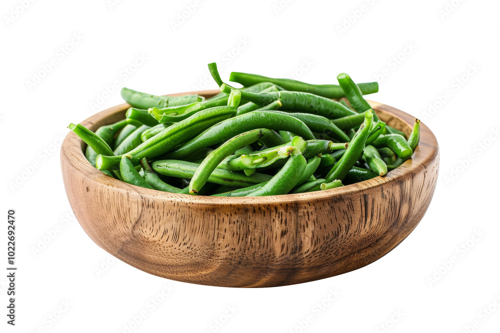 Vegetable green beans in wooden bowl isolated on transparent background. Vegetable green beans in wooden bowl isolated on transparent background.
