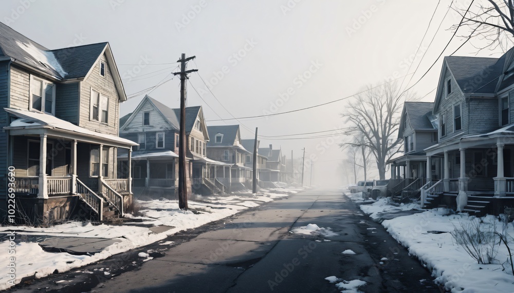 Fototapeta premium abandoned suburban post apocalypse
