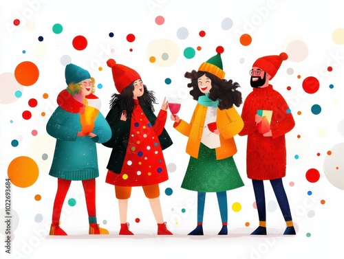 Wallpaper Mural New Year 2025, exchanging season s greetings with friends, heartfelt wishes, flat design illustration Torontodigital.ca