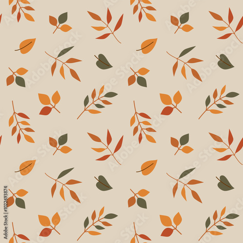 Vector seamless pattern with colourful leaves. Cozy autumn wallpaper. Texture with foliage for textile or wrapping paper.