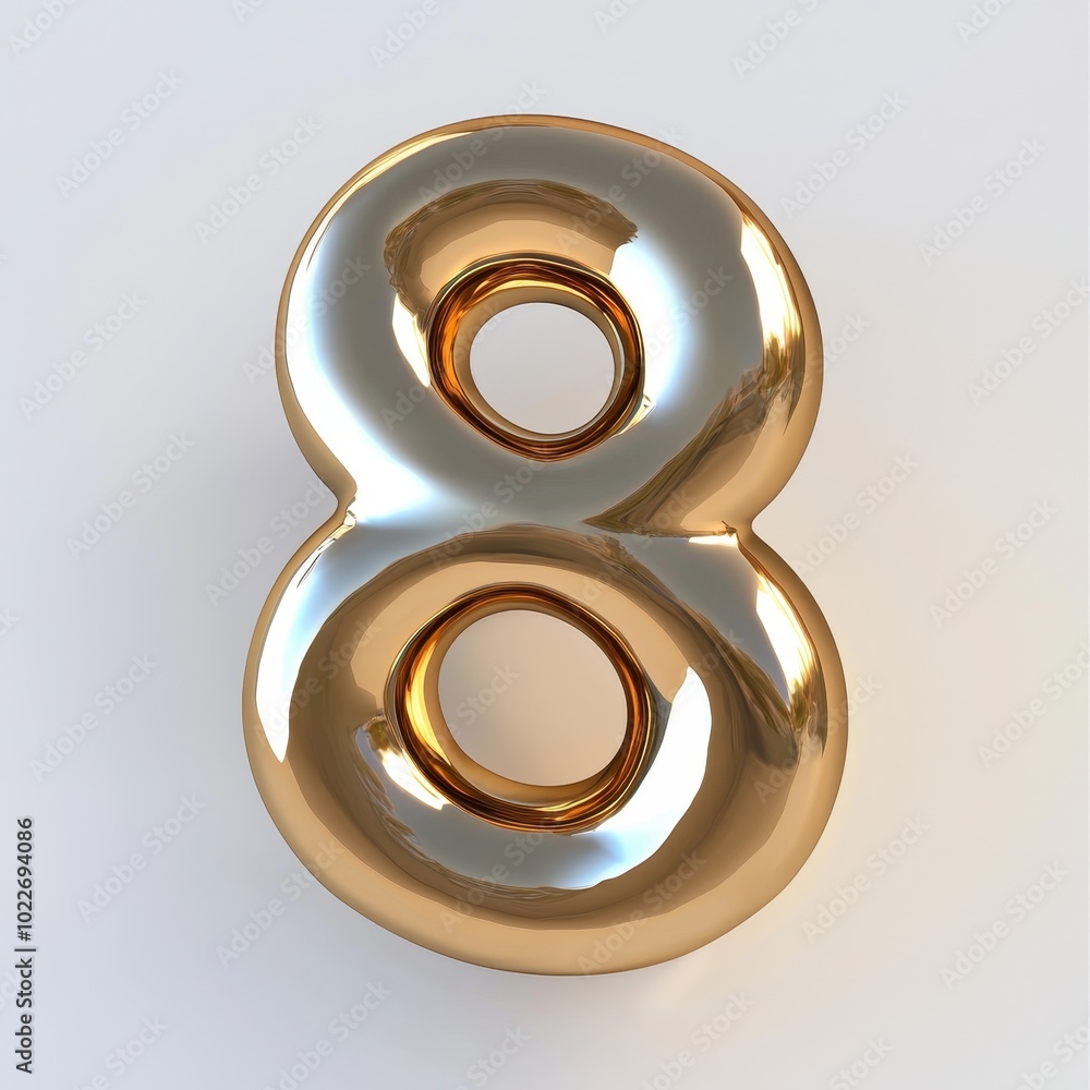 A Captivating Metallic 8: Shimmering Visual of a Luxurious Number Showcasing Reflection and Form, Perfect for Symbolic Significance. A Captivating Metallic 8: Shimmering Visual of a Luxurious Number Showcasing Reflection and Form, Perfect for Symbolic Significance.