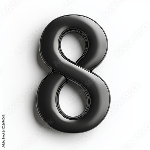 A Sleek Black Number Eight Shines Bright Against a Minimalist White Background, Captivating the Eye with Its Polished Curves. photo