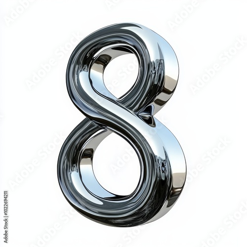 A captivating, shiny representation of the number eight, embodying elegance and fluidity against a minimalist, light background.