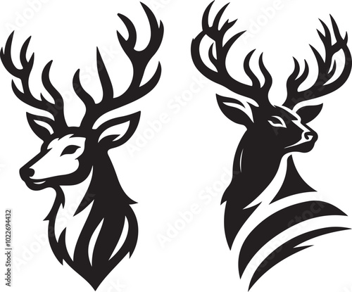 Set Of Deer Antlers Silhouette Logo– Rustic Wildlife Logo on White Background