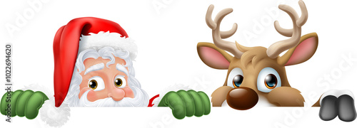 Santa Claus Father Christmas And Reindeer Sign
