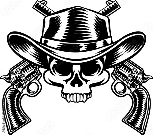 Cowboy Hat Pistols Skull Pi...