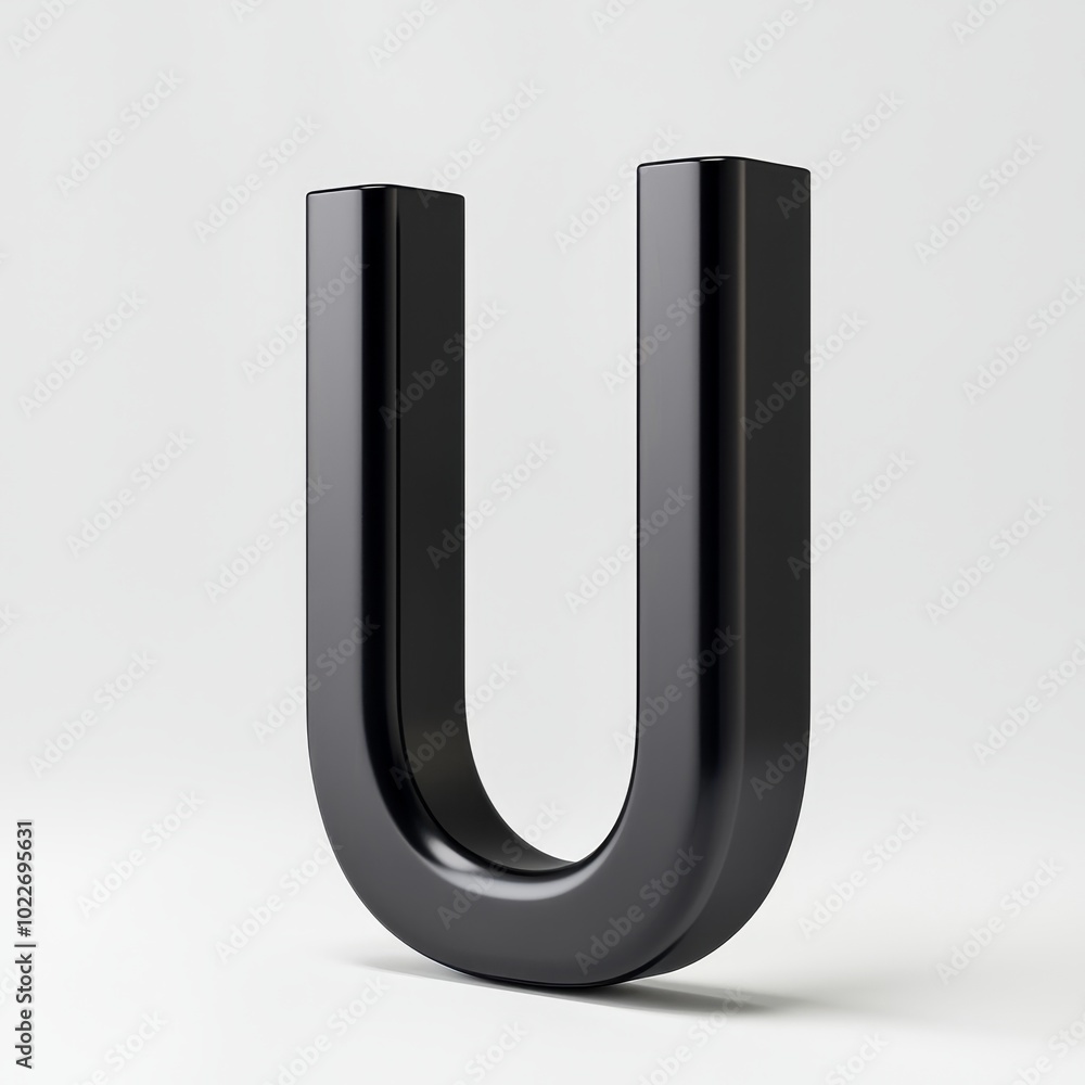 An Artistic Representation of a Black Letter U Against a Minimalistic White Background That Captivates with Its Modern Elegance and Form. An Artistic Representation of a Black Letter U Against a Minimalistic White Background That Captivates with Its Modern Elegance and Form.