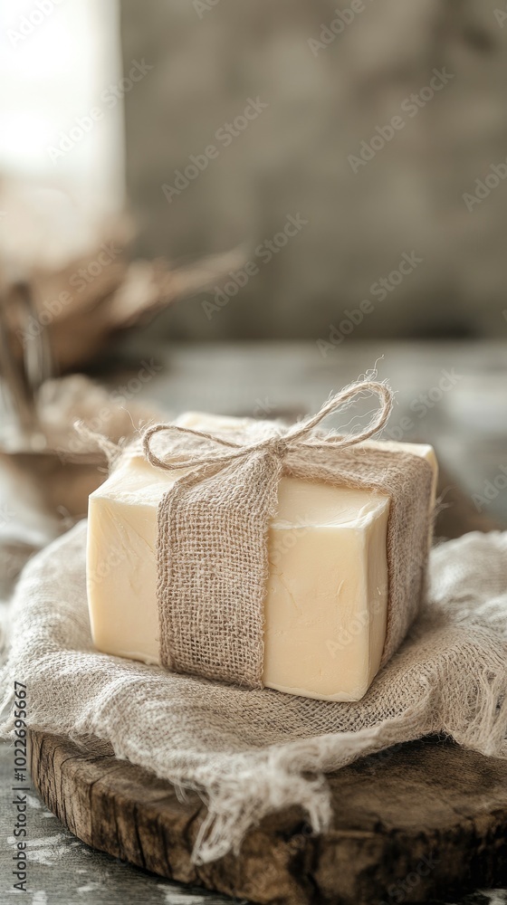 Wrapped gift box on wooden surface, cozy and rustic setting. Wrapped gift box on wooden surface, cozy and rustic setting.