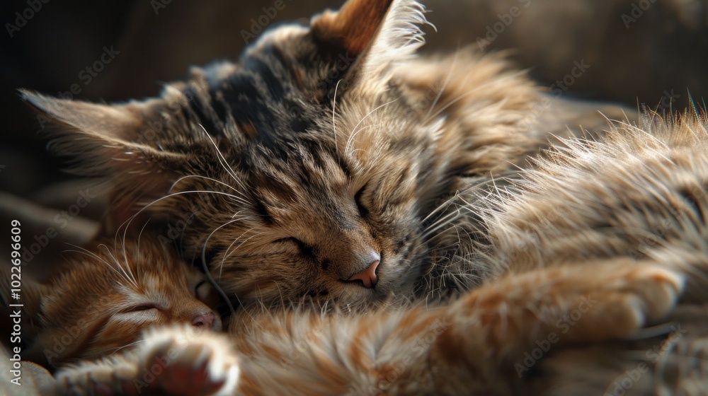 Two cats are sleeping on a bed Two cats are sleeping on a bed
