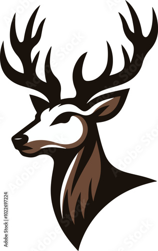 Stag Head Silhouette Logo – Bold Deer Illustration Isolated on White Background