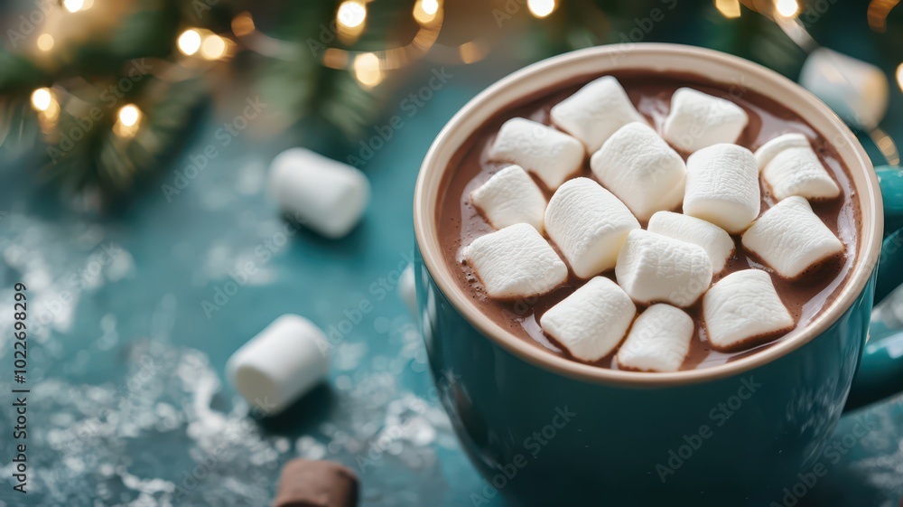 fluffy marshmallows floating in a rich and decadent cup of hot chocolate. fluffy marshmallows floating in a rich and decadent cup of hot chocolate.