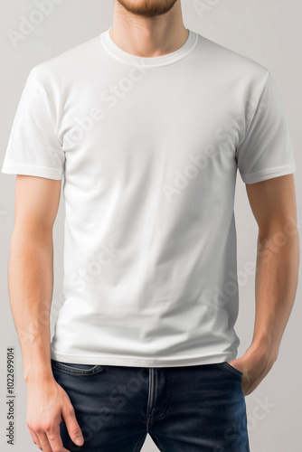 a man wearing white t-shirt,plain background generated by AI