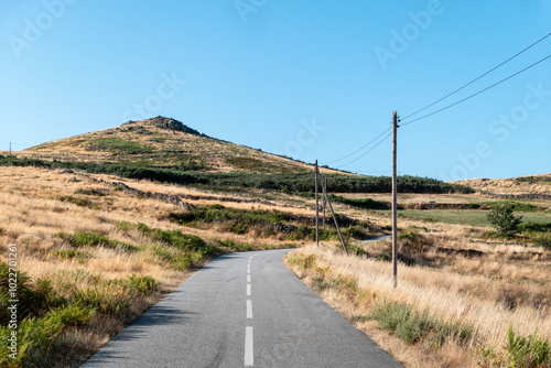 Fotografie Estrada de acesso ao alto da Serra do Caramulo, com alguns postes de madeira e l