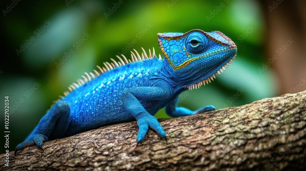 A Vibrant Blue Chameleon Resting on a Branch A Vibrant Blue Chameleon Resting on a Branch