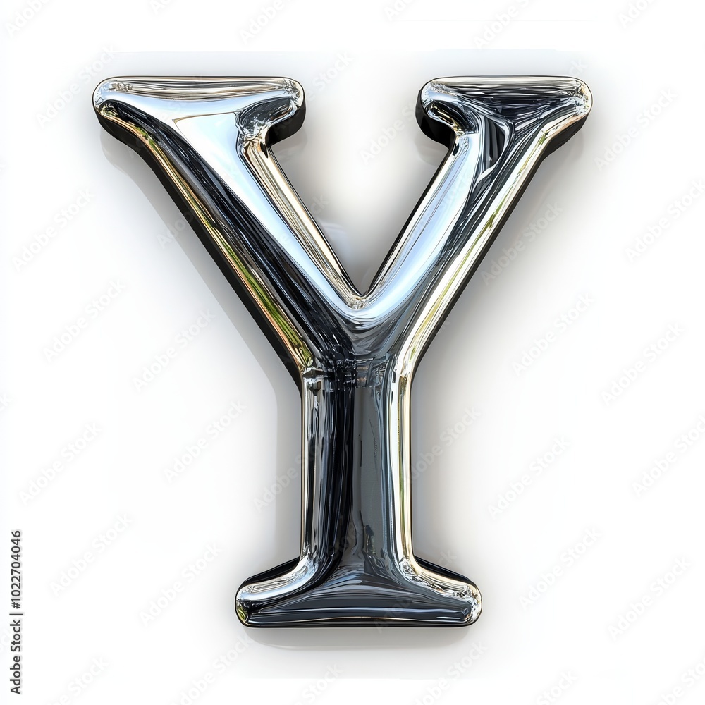 A Captivating Close-Up of a Glossy, Metallic Letter Y Against a Clean Background A Captivating Close-Up of a Glossy, Metallic Letter Y Against a Clean Background