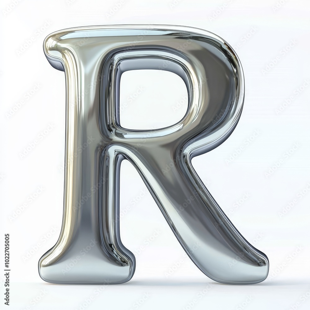 A Stunningly Reflective Letter 'R' Captured in Brilliant Metal Finish, Perfect for Design Inspiration and Artistic Exploration A Stunningly Reflective Letter 'R' Captured in Brilliant Metal Finish, Perfect for Design Inspiration and Artistic Exploration