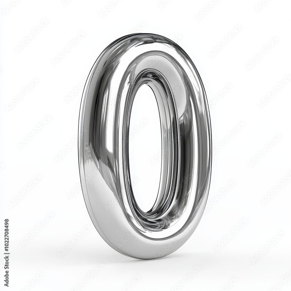 Futuristic Reflection: A Radiant, Sleek Metallic Sculpture of the Number Zero in Dynamic Fashion Against a Soft White Background Futuristic Reflection: A Radiant, Sleek Metallic Sculpture of the Number Zero in Dynamic Fashion Against a Soft White Background
