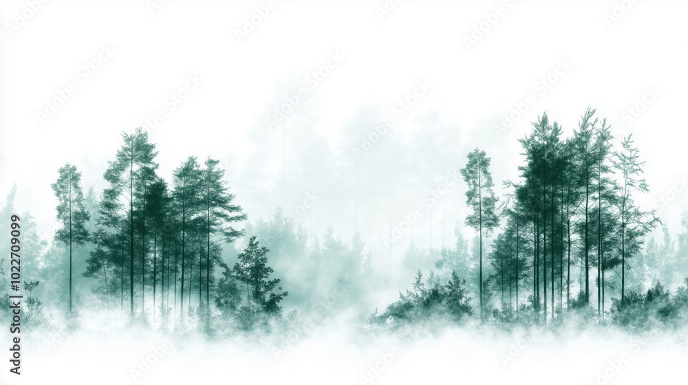 custom made wallpaper toronto digitalserene forest landscape shrouded in mist, showcasing tall trees emerging from foggy background. tranquil atmosphere evokes sense of calm and connection to nature