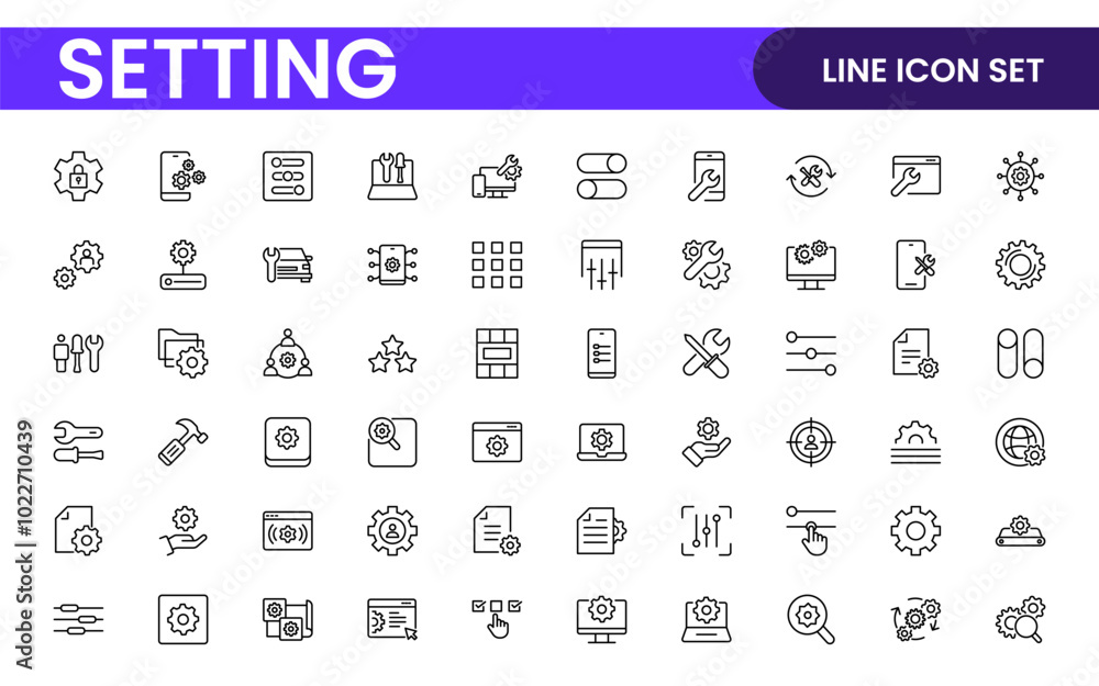 Settings, icon set. Containing options, configuration, preferences, adjustments, operation, gear, control panel, equalizer, management, optimization and productivity icons. Settings, icon set. Containing options, configuration, preferences, adjustments, operation, gear, control panel, equalizer, management, optimization and productivity icons.