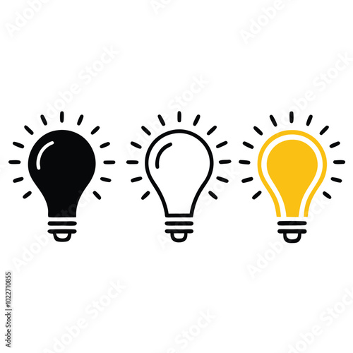 Set of three light bulb represent effective business idea concept