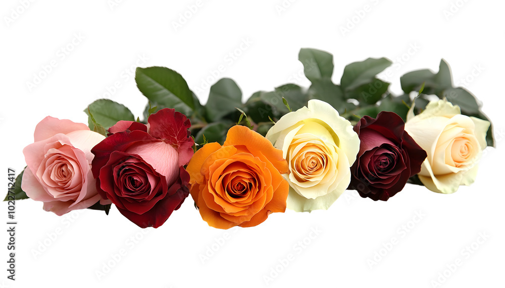 Roses in a variety of colors, isolated on transparent background Roses in a variety of colors, isolated on transparent background