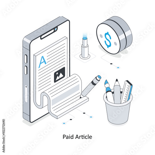 Paid Article isometric stock illustration. EPS File stock illustration
