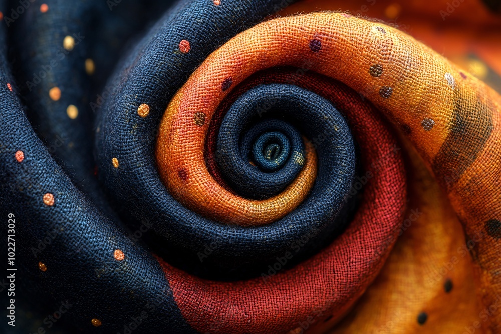 Fototapeta premium Vibrant Spiral Fabric Swirl with Colorful Dots