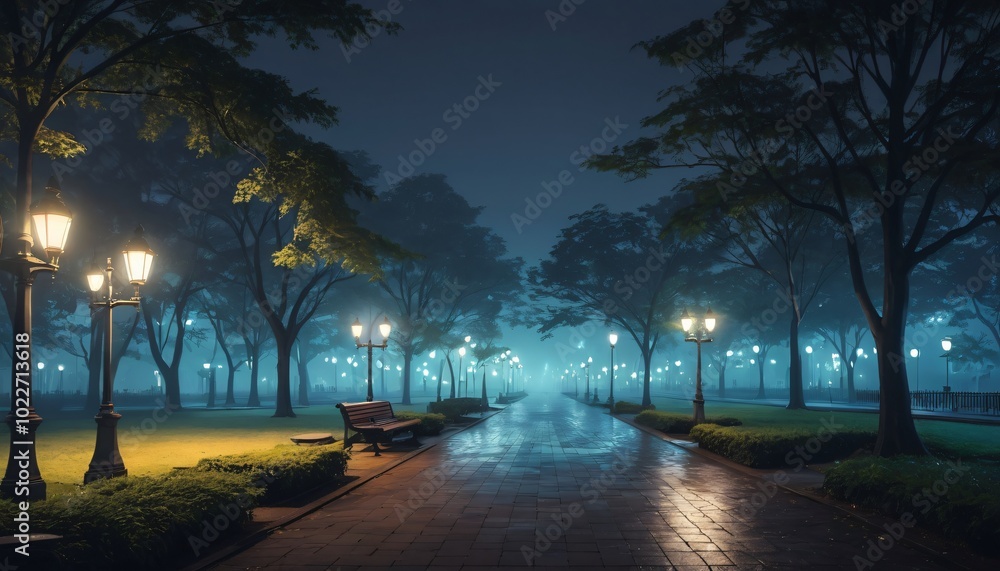 Obraz premium Anime City Park at Night