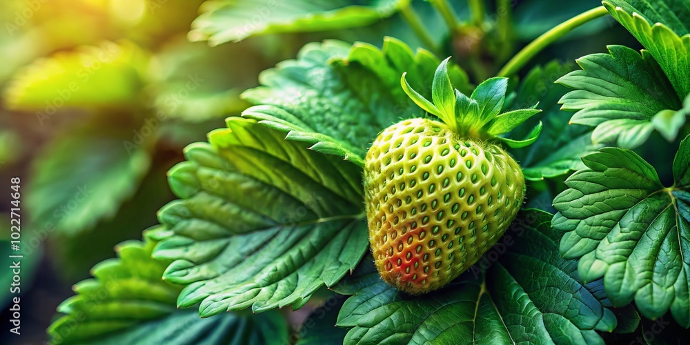 Fototapeta premium Close-Up View of Strawberry Plant Leaves with Lush Green Foliage and Copy Space for Freshness Themes