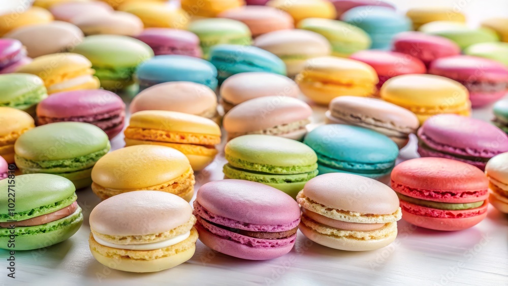 Obraz premium Colorful French Macarons on White Background - Delicious Dessert Photography for Sweet Treats Lovers