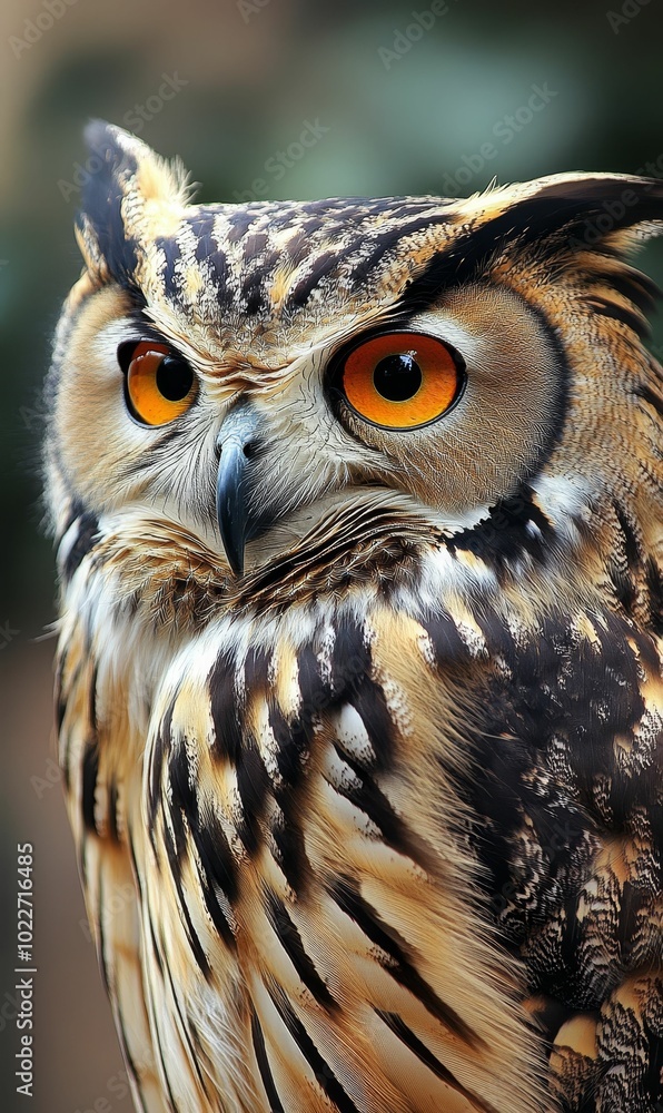 Close-up of owl with orange eyes. Close-up of owl with orange eyes.