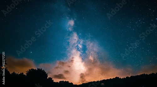 Vibrant Fireworks Illuminating the Night Sky Against a Blurred Milky Way Galaxy Background