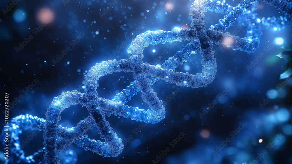3D Render of Blue DNA Helix with Bokeh Background 3D Render of Blue DNA Helix with Bokeh Background