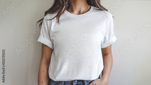 Blank White Tshirt Mockup Woman Casual Style