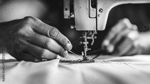 Close-up of Hand Threading a Sewing Machine Needle