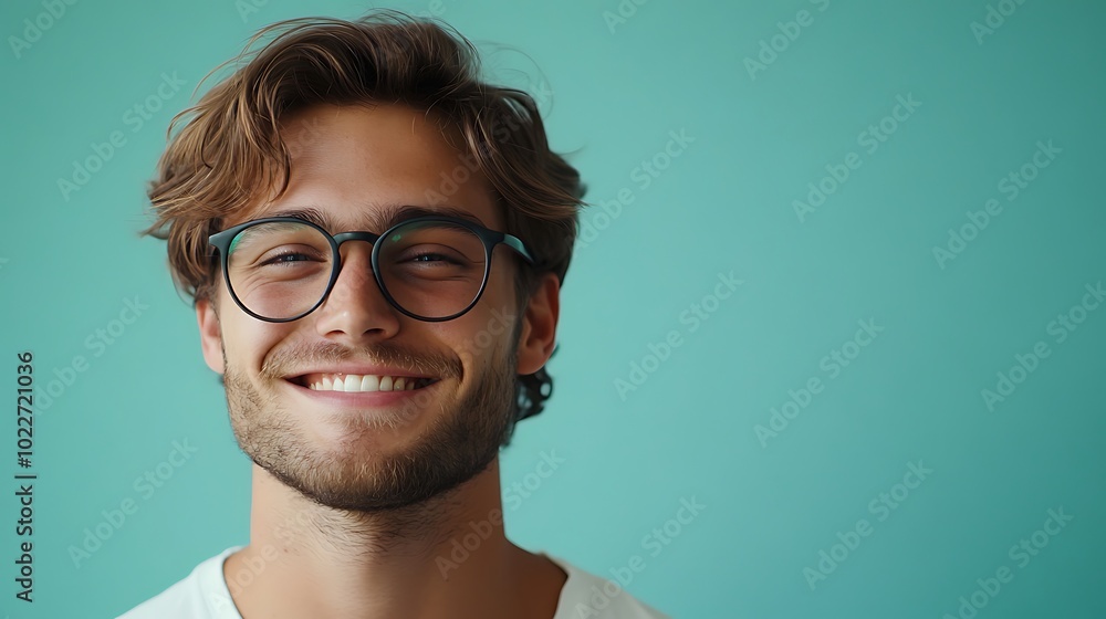 Happy young man smiling at the camera with a blue background. Happy young man smiling at the camera with a blue background.