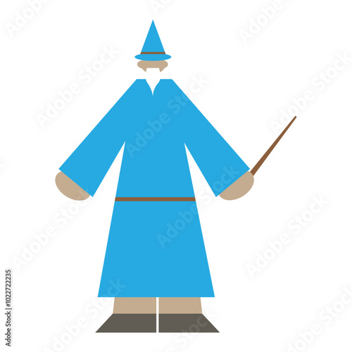 wizard with blue uniform holding wand costume character icon vector