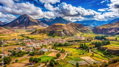 Scenic view of Calca province in Peru showcasing mountains, valleys, and tranquil rural landscapes photo