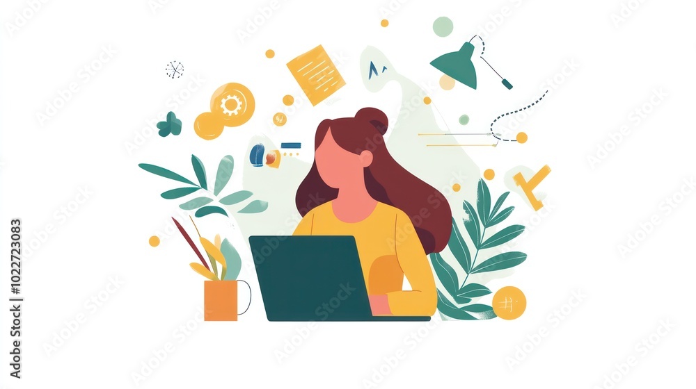 Companies illustrated adopting neurodiverse-friendly remote work policies, offering flexible schedules and tools to enhance employee well-being, illustrations Companies illustrated adopting neurodiverse-friendly remote work policies, offering flexible schedules and tools to enhance employee well-being, illustrations