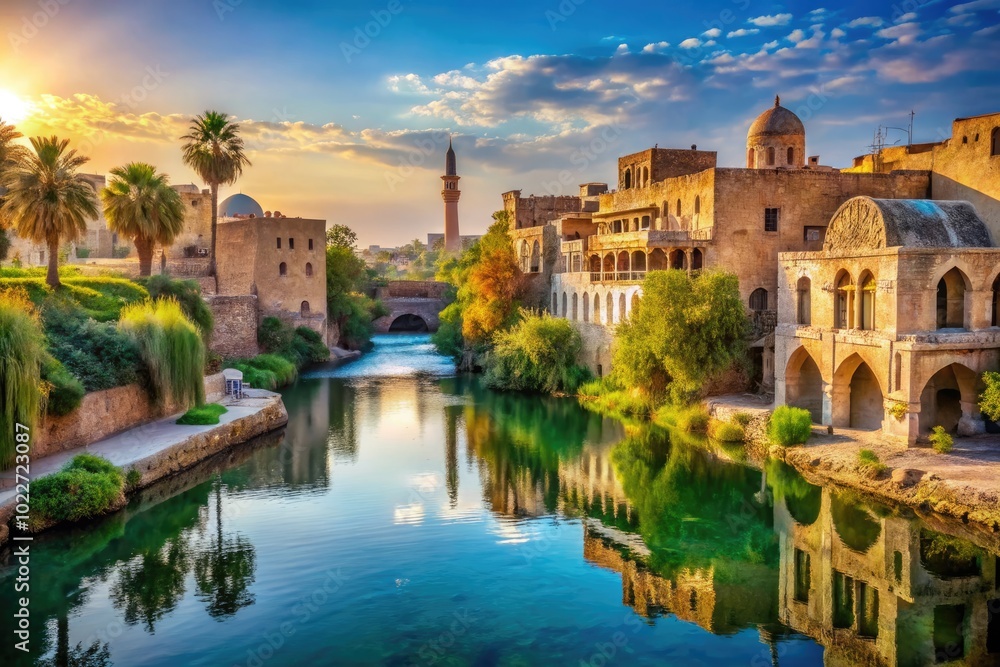 Obraz premium Scenic View of Dayr al-Zawr with River and Traditional Architecture in the Background of Syria