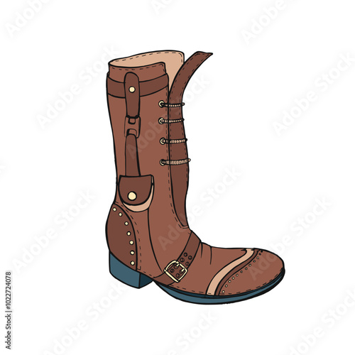 Steampunk style high boot, vintage Victorian industrial era fashion. Retro fo...