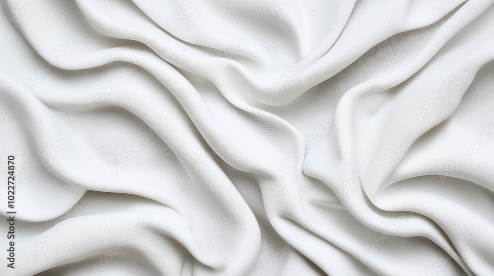 White fabric with elegant, flowing folds and soft texture White fabric with elegant, flowing folds and soft texture