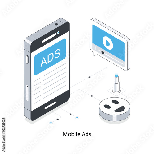 Mobile Ads isometric stock illustration. EPS File stock illustration