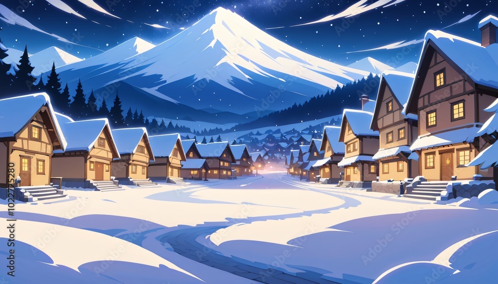 Fototapeta premium Anime Winter Village