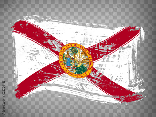 Flag of Florida State from brush strokes. United States of America.  Waving Flag of Florida with title on transparent background for your web site design,  app, UI. Stock vector.  EPS10.