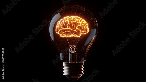 A glowing light bulb with a brain inside, symbolizing the power of the mind and creativity.